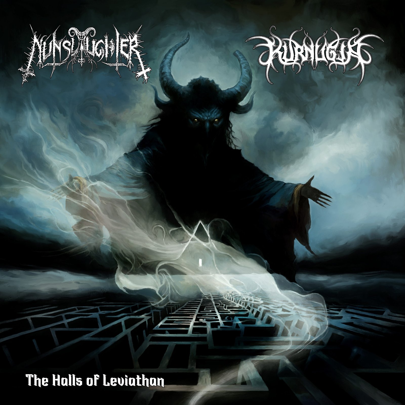 Nunslaughter / Kurnugia - The Halls of Leviathan split album cover