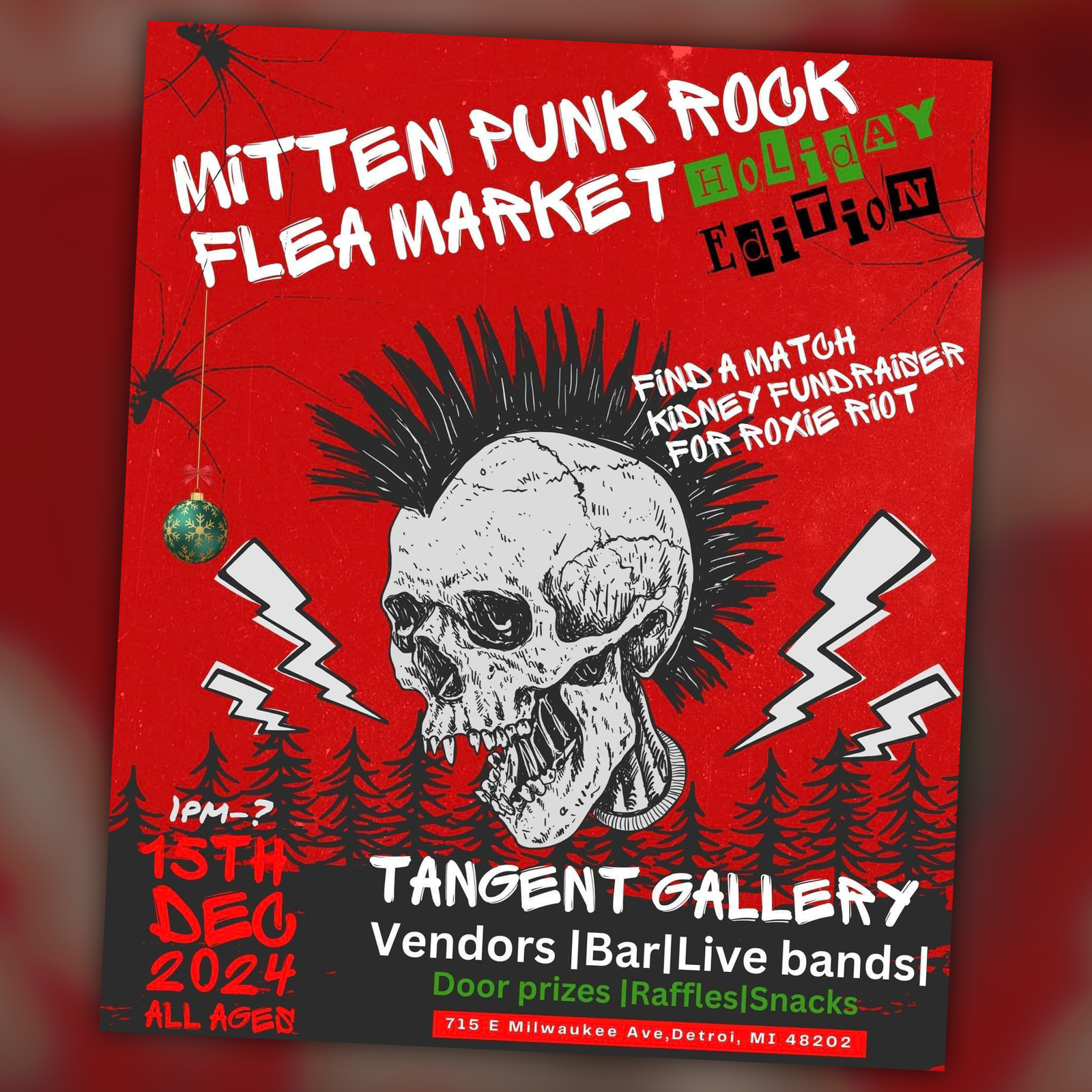 Mitten Punk Rock Flea Market - Holiday Edition - 15th December 2024, 1PM to unknown - Tangent Galery - Vendors|Bar|Live bands|Door prizes|Raffles|Snacks