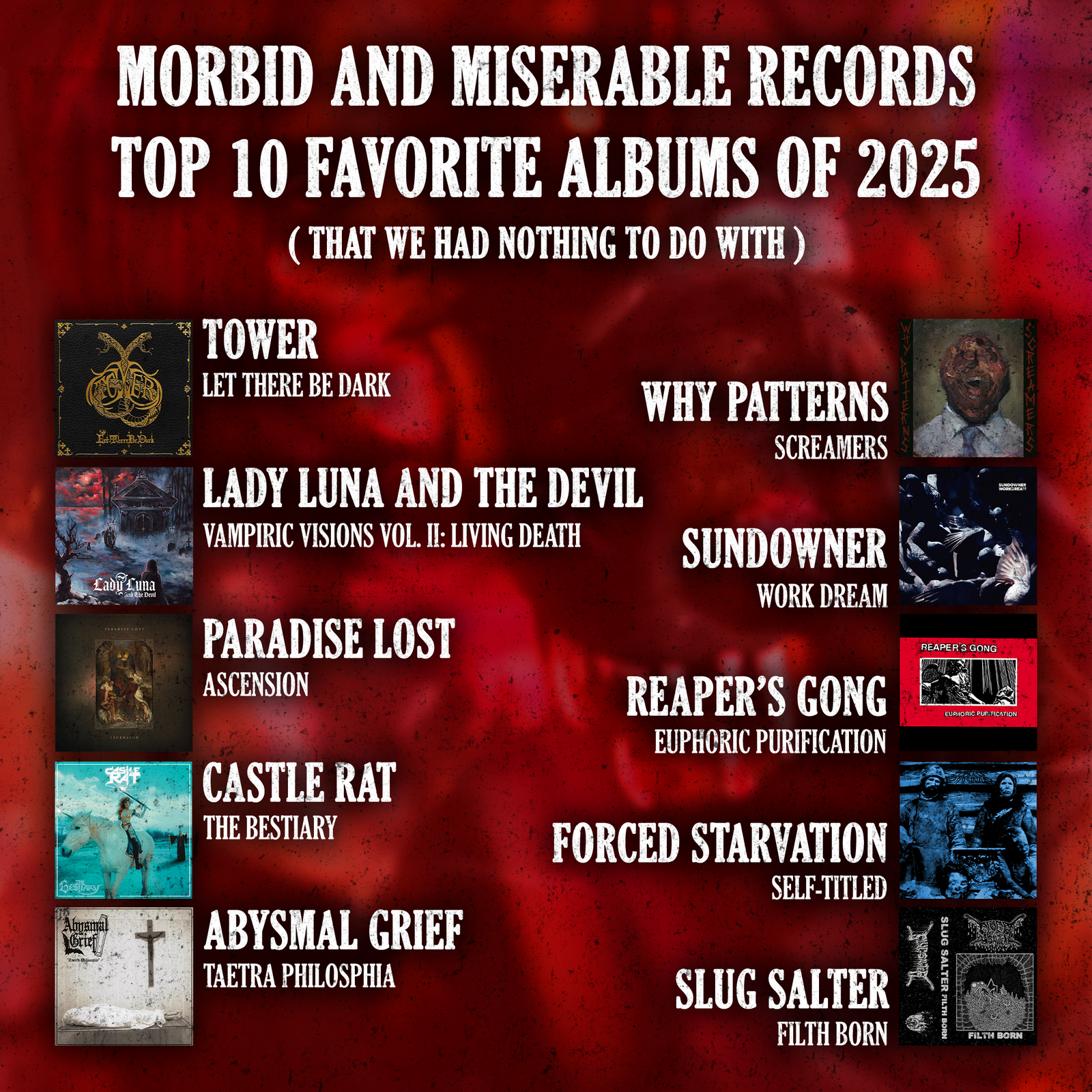 Morbid And Miserable Records' Top 10 Favorite Albums of 2025 -- album covers