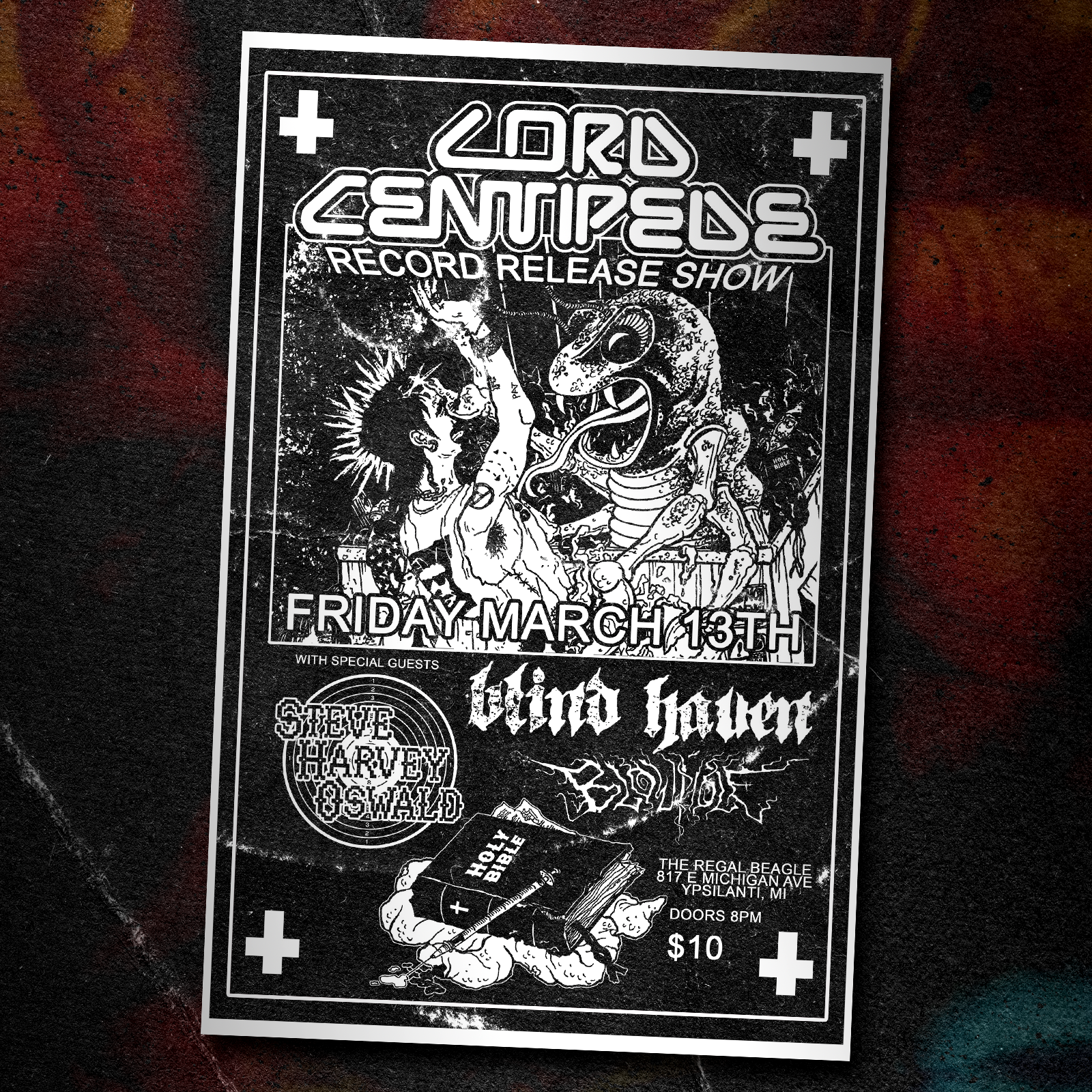 Lord Centipede record release show. Friday March 13th. With special guests, Steve Harvey Oswald, Blind Haven, Blowhole. The Regal Beagle, 817 E Michigan Ave, Ypsilanti, MI. Doors 8PM. $10.